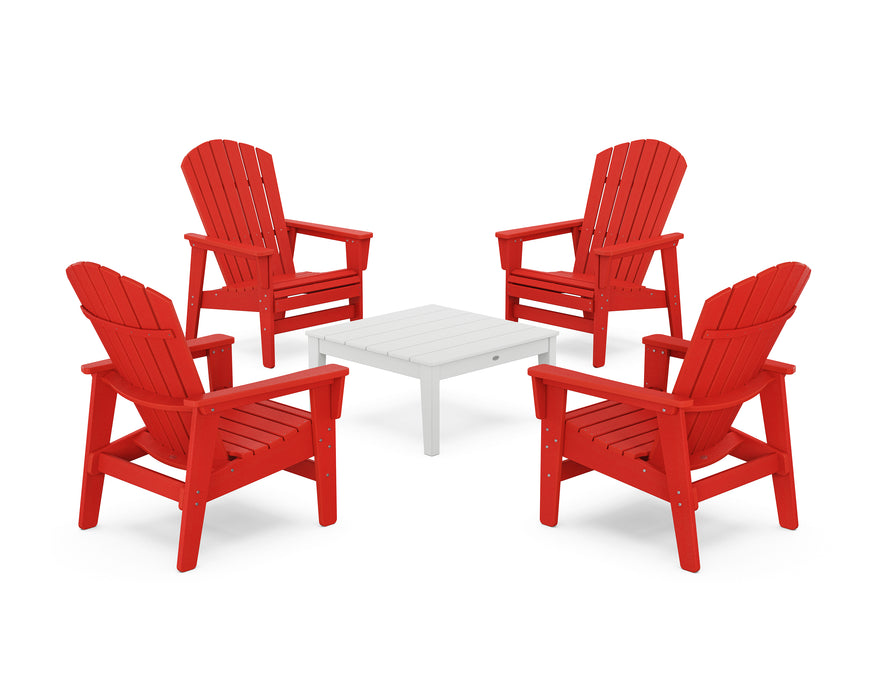 POLYWOOD® 5-Piece Nautical Grand Upright Adirondack Chair Conversation Group in Sunset Red / White