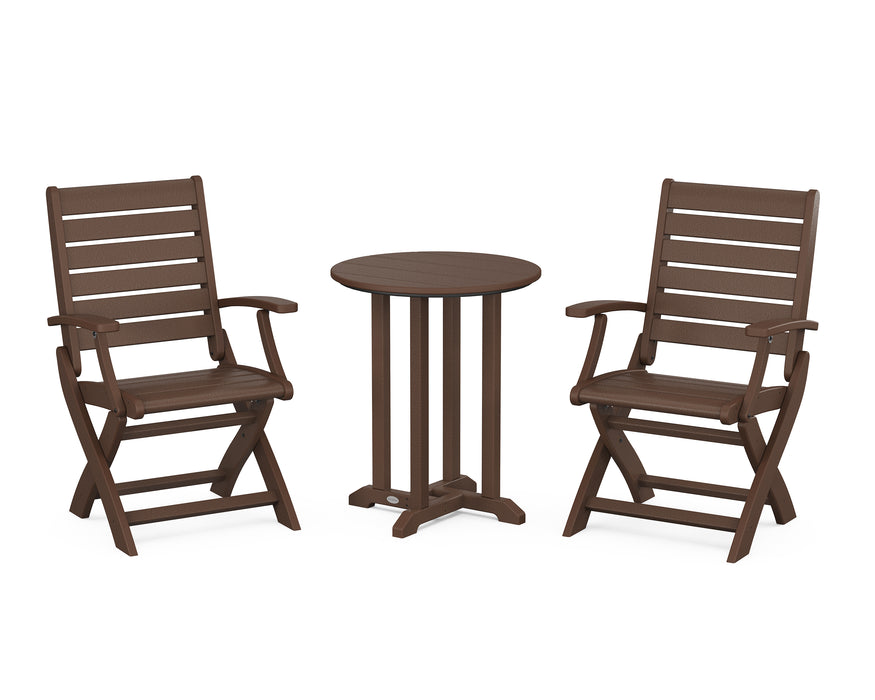 POLYWOOD® Signature Folding Chair 3-Piece Round Farmhouse Dining Set in Mahogany
