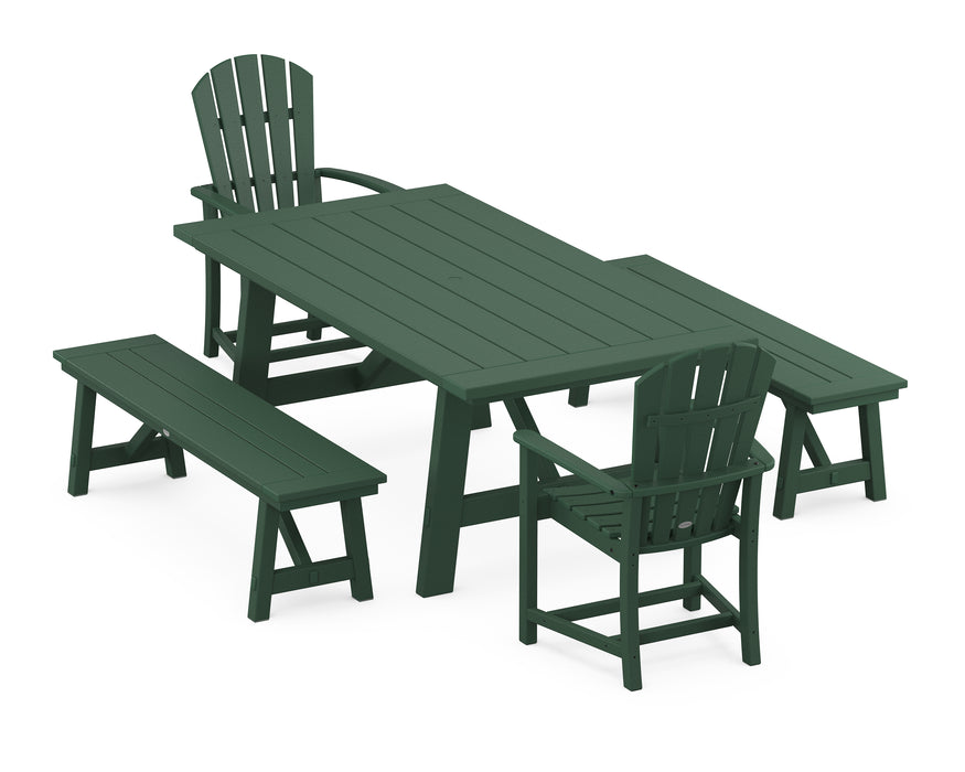 POLYWOOD Palm Coast 5-Piece Rustic Farmhouse Dining Set With Trestle Legs in Green