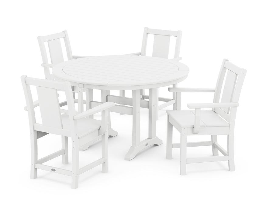 POLYWOOD® Prairie 5-Piece Round Dining Set with Trestle Legs in White