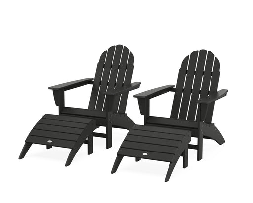 POLYWOOD Vineyard Adirondack Chair 4-Piece Set with Ottomans in Black