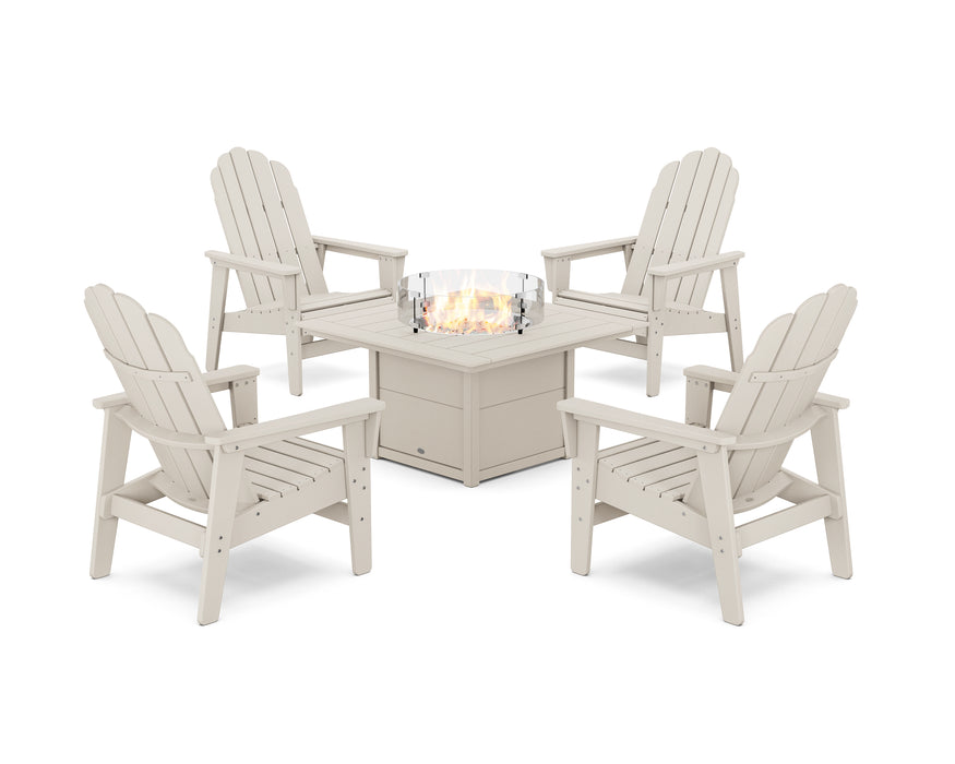 POLYWOOD® 5-Piece Vineyard Grand Upright Adirondack Conversation Set with Fire Pit Table in Sand