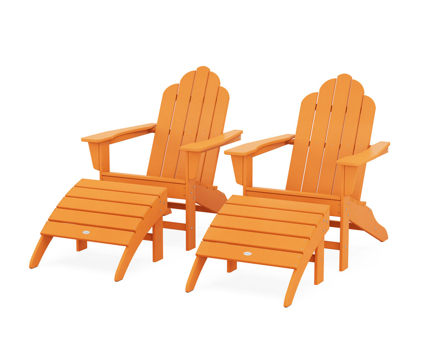 POLYWOOD Long Island Adirondack Chair 4-Piece Set with Ottomans in Green
