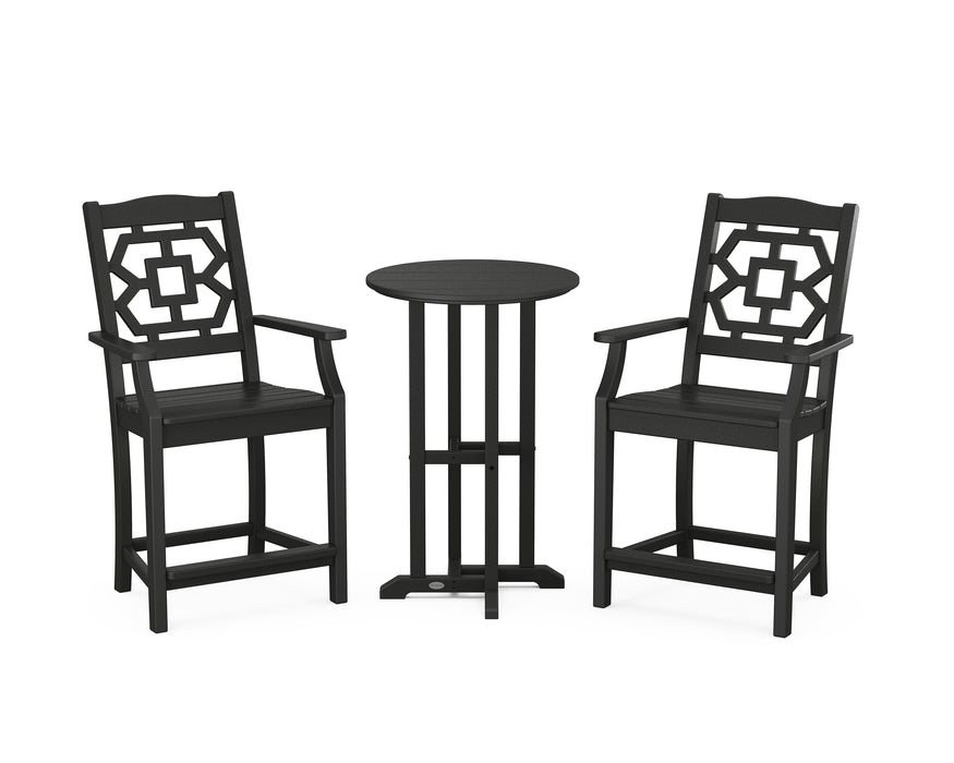 Martha Stewart by POLYWOOD Chinoiserie 3-Piece Farmhouse Counter Set in Black