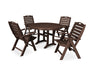 POLYWOOD® 5-Piece Nautical Highback Chair Round Dining Set with Trestle Legs in Mahogany