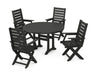 POLYWOOD Captain 5-Piece Round Dining Set with Trestle Legs in Black
