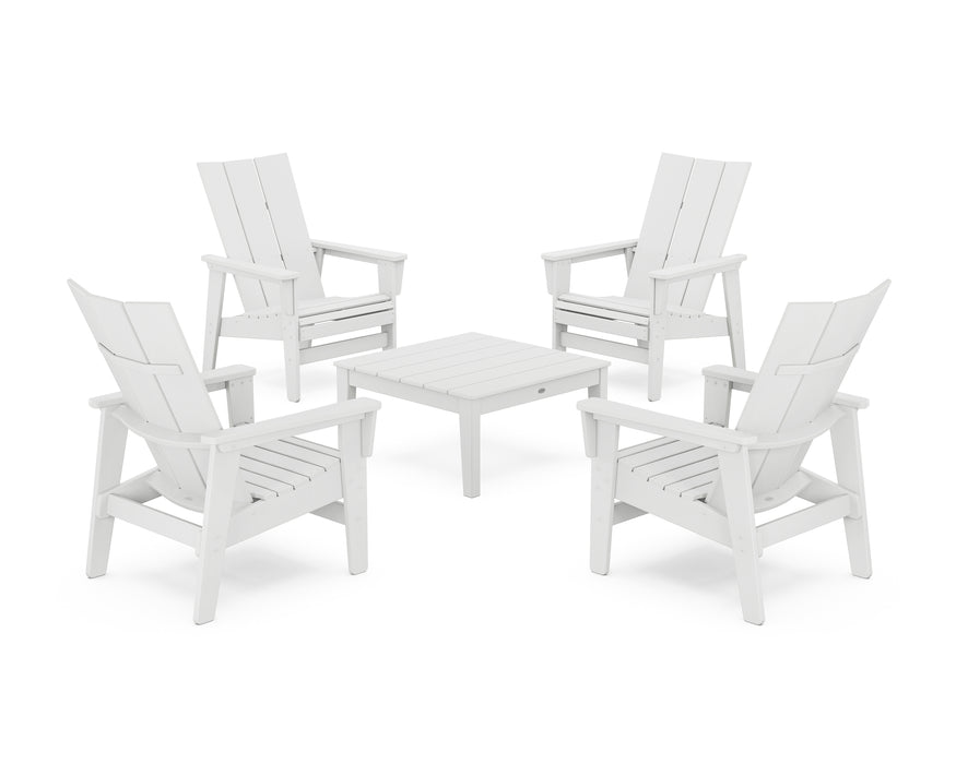 POLYWOOD® 5-Piece Modern Grand Upright Adirondack Chair Conversation Group in White