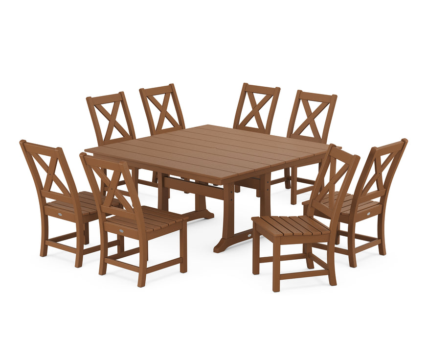 POLYWOOD Braxton Side Chair 9-Piece Farmhouse Dining Set in Teak