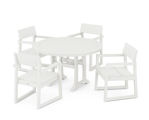 POLYWOOD EDGE 5-Piece Round Dining Set with Trestle Legs in Vintage White