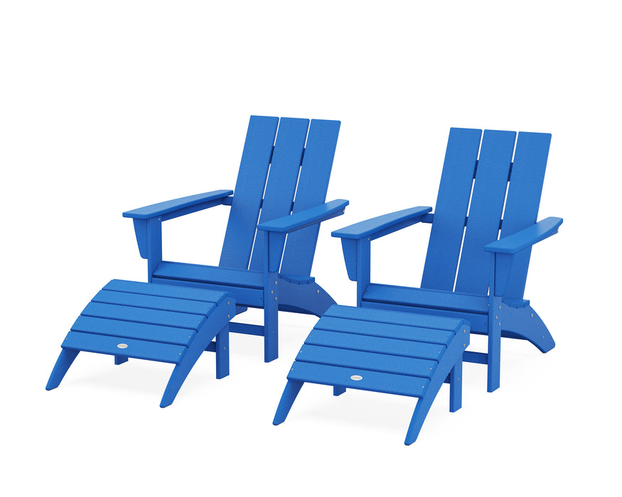 POLYWOOD Modern Adirondack Chair 4-Piece Set with Ottomans in Pacific Blue