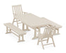 POLYWOOD Vineyard Folding Chair 5-Piece Dining Set with Trestle Legs and Benches in Sand