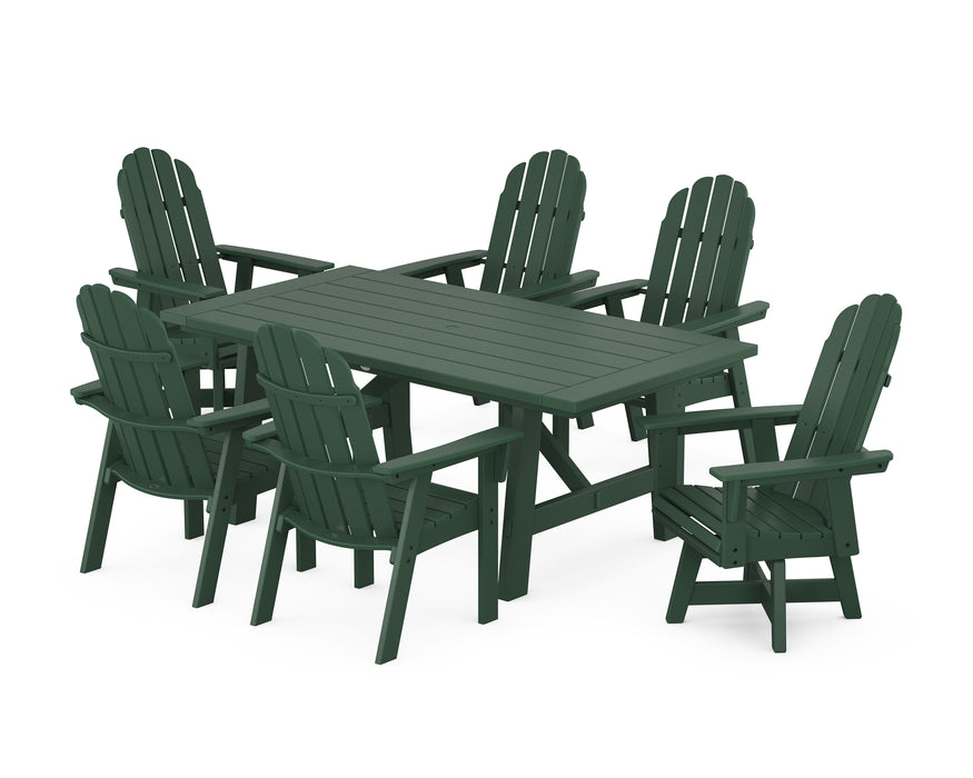 POLYWOOD Vineyard Adirondack 7-Piece Rustic Farmhouse Dining Set With Trestle Legs in Green