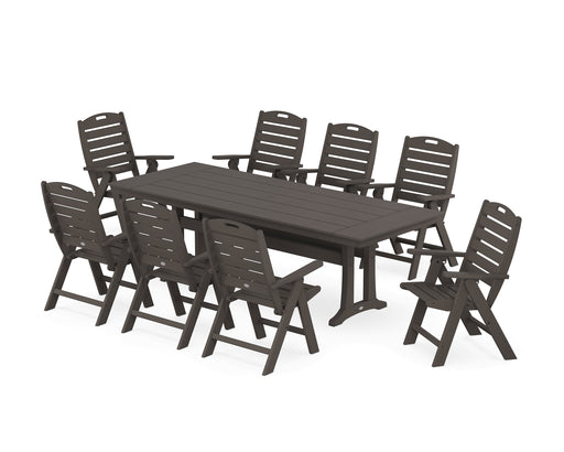 POLYWOOD Nautical Highback 9-Piece Farmhouse Dining Set with Trestle Legs in Vintage Coffee