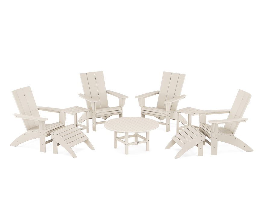 POLYWOOD Modern Curveback Adirondack Chair 9-Piece Conversation Set in Sand