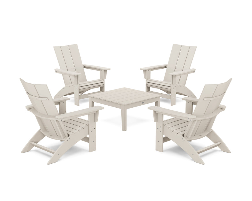 POLYWOOD® 5-Piece Modern Grand Adirondack Chair Conversation Group in Sand