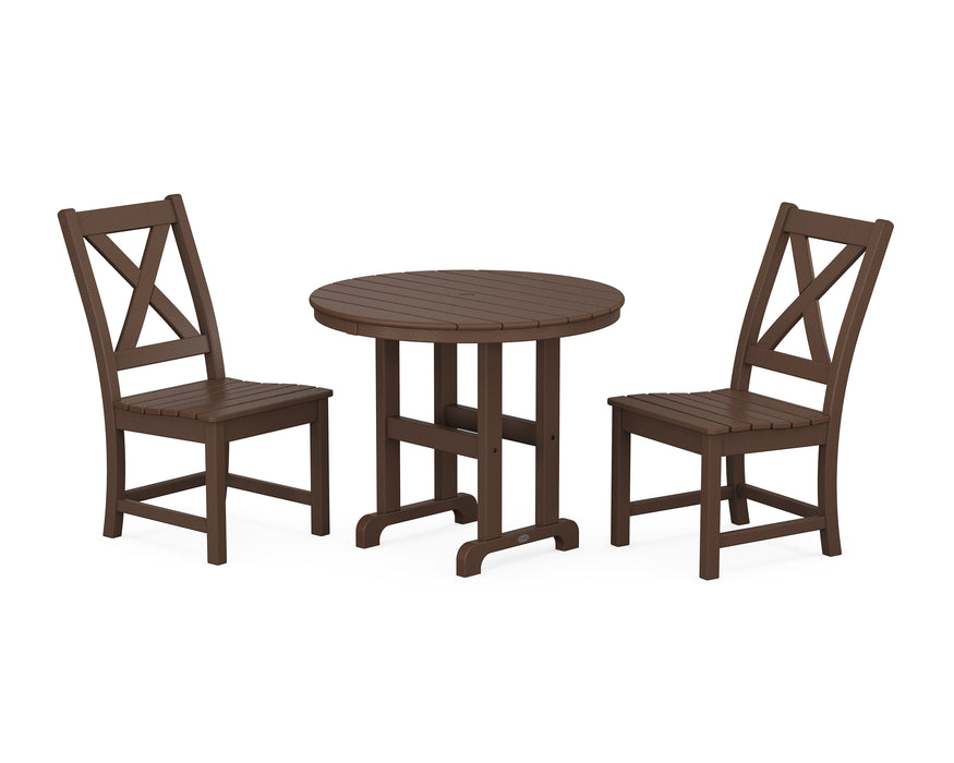 POLYWOOD Braxton Side Chair 3-Piece Round Dining Set in Mahogany