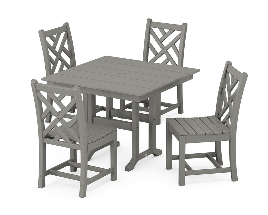 POLYWOOD Chippendale Side Chair 5-Piece Farmhouse Dining Set in Slate Grey