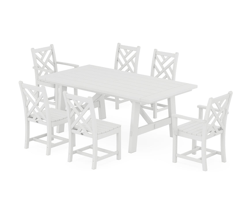 POLYWOOD Chippendale 7-Piece Rustic Farmhouse Dining Set With Trestle Legs in White
