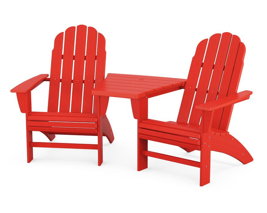 POLYWOOD Vineyard 3-Piece Curveback Adirondack Set with Angled Connecting Table in Sunset Red