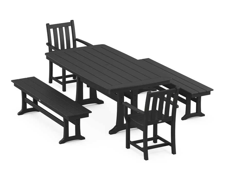 POLYWOOD Traditional Garden 5-Piece Dining Set with Trestle Legs in Black