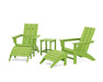 POLYWOOD Modern Adirondack Chair 5-Piece Set with Ottomans and 18" Side Table in Lime