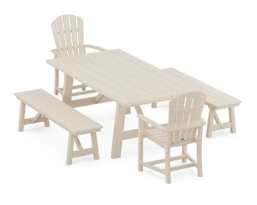 POLYWOOD Palm Coast 5-Piece Rustic Farmhouse Dining Set With Benches in Sand