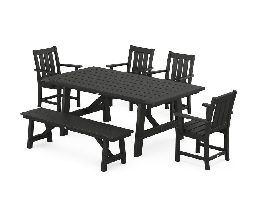 POLYWOOD® Oxford 6-Piece Rustic Farmhouse Dining Set with Bench in Green
