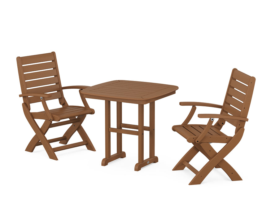 POLYWOOD Signature Folding Chair 3-Piece Dining Set in Teak