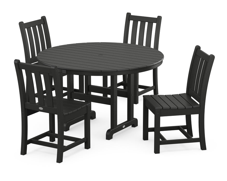 POLYWOOD Traditional Garden Side Chair 5-Piece Round Farmhouse Dining Set in Black