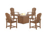 POLYWOOD® Palm Coast 4-Piece Upright Adirondack Conversation Set with Fire Pit Table in Teak