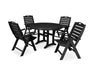 POLYWOOD® 5-Piece Nautical Highback Chair Round Dining Set with Trestle Legs in Black
