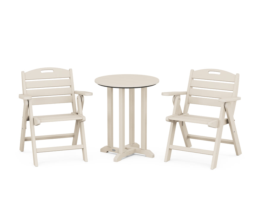 POLYWOOD Nautical Lowback Chair 3-Piece Round Dining Set in Sand