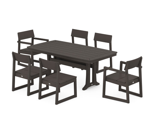 POLYWOOD EDGE 7-Piece Dining Set with Trestle Legs in Vintage Coffee