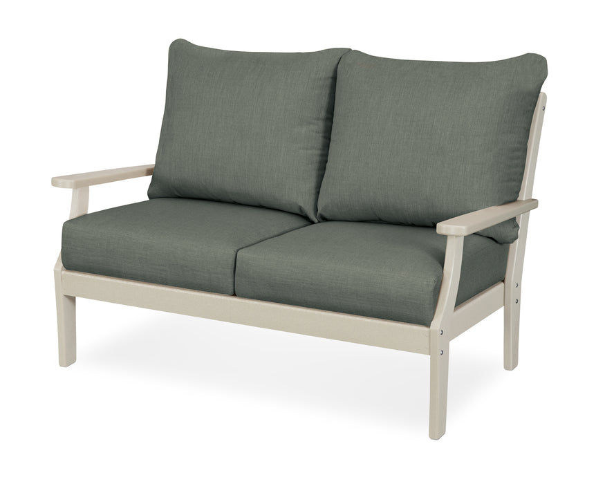 POLYWOOD Braxton Deep Seating Loveseat in Sand with Cast Sage fabric