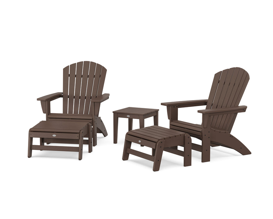 POLYWOOD® 5-Piece Nautical Grand Adirondack Set with Ottomans and Side Table in Mahogany