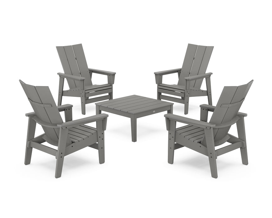 POLYWOOD® 5-Piece Modern Grand Upright Adirondack Chair Conversation Group in Aruba / White