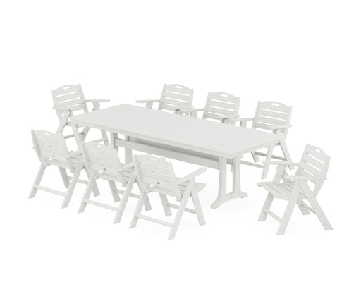 POLYWOOD Nautical Lowback 9-Piece Farmhouse Dining Set with Trestle Legs in Vintage White