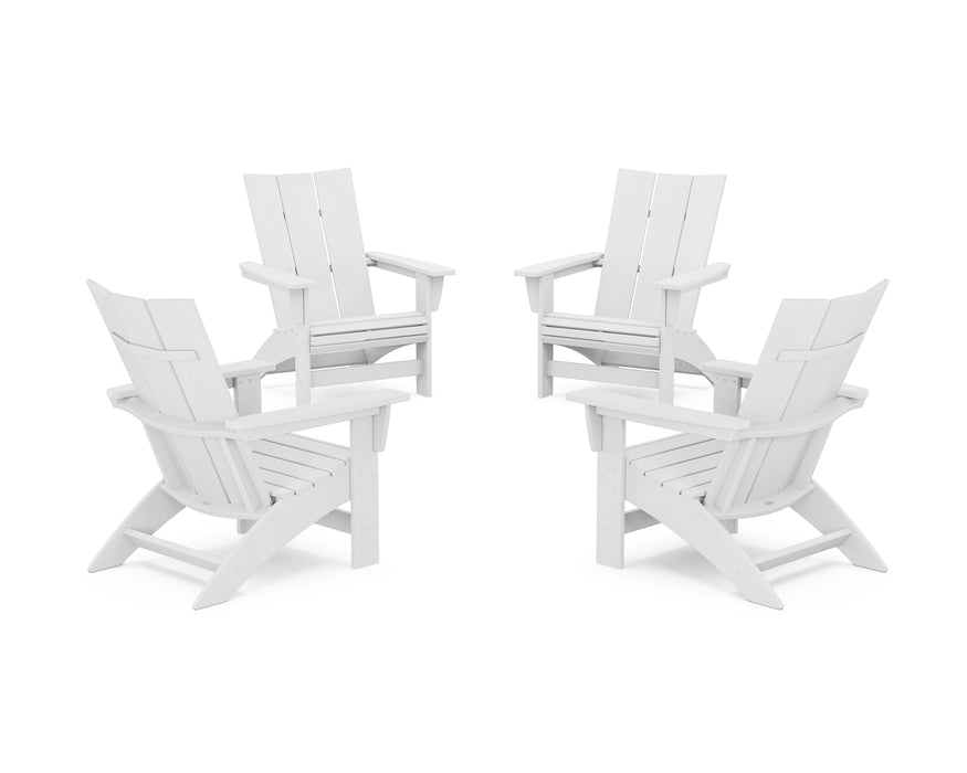 POLYWOOD® 4-Piece Modern Grand Adirondack Chair Conversation Set in White