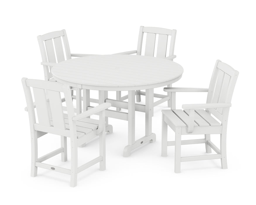 POLYWOOD® Mission 5-Piece Round Farmhouse Dining Set in White
