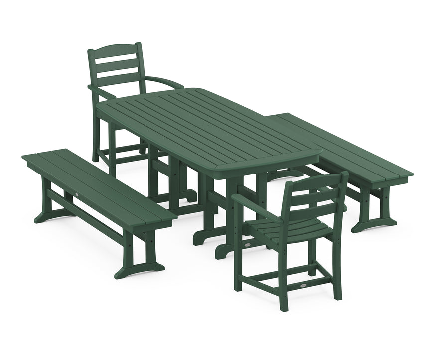 POLYWOOD La Casa Café 5-Piece Dining Set with Benches in Green