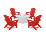 POLYWOOD® 5-Piece Nautical Grand Adirondack Conversation Set with Fire Pit Table in Sunset Red / White