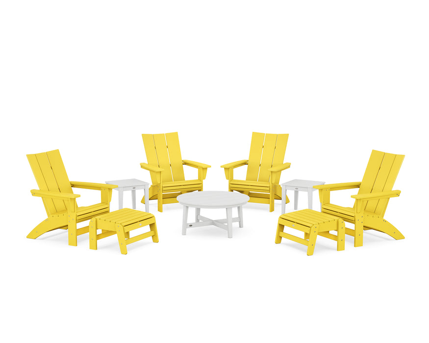 POLYWOOD® Modern Grand Adirondack 9-Piece Conversation Set in Lemon / White