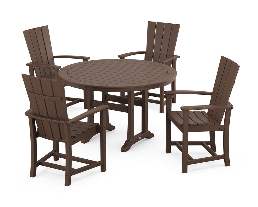 POLYWOOD Quattro 5-Piece Round Dining Set with Trestle Legs in Mahogany