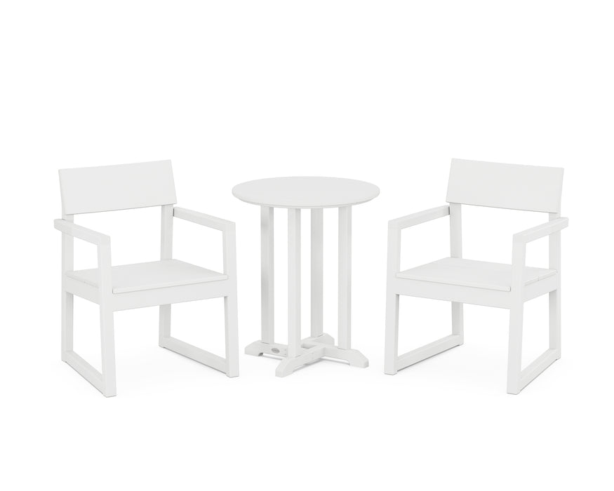 POLYWOOD EDGE 3-Piece Round Dining Set in White