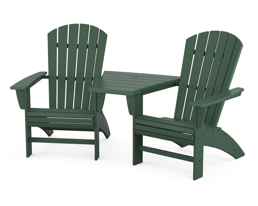 POLYWOOD Nautical 3-Piece Curveback Adirondack Set with Angled Connecting Table in Green