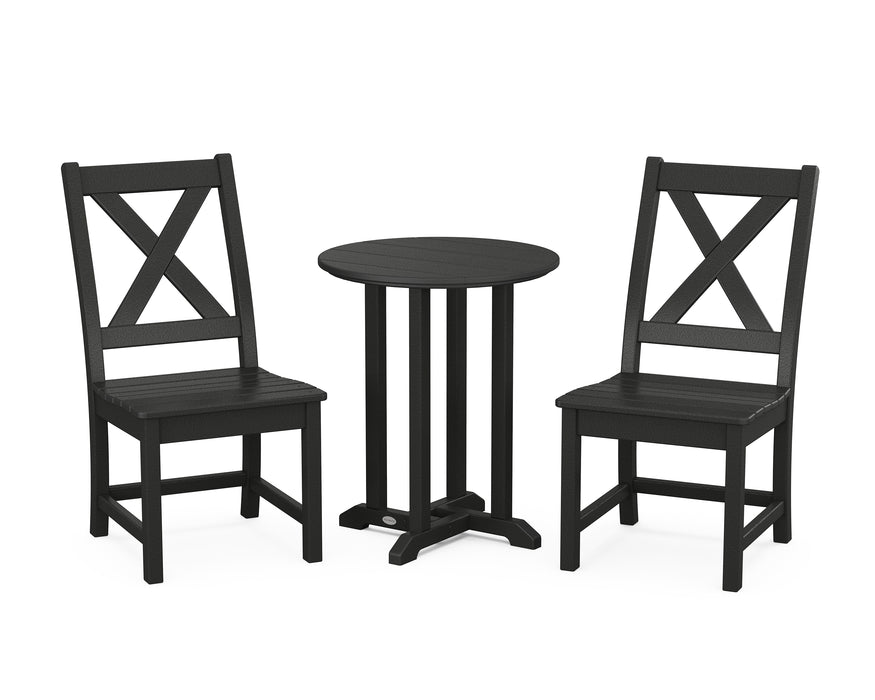 POLYWOOD Braxton Side Chair 3-Piece Round Dining Set in Black