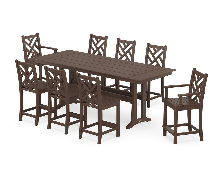 POLYWOOD® Chippendale 9-Piece Farmhouse Counter Set with Trestle Legs in Sand