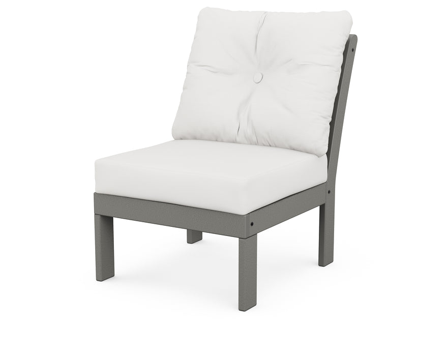 POLYWOOD Vineyard Modular Armless Chair in Slate Grey with Natural Linen fabric