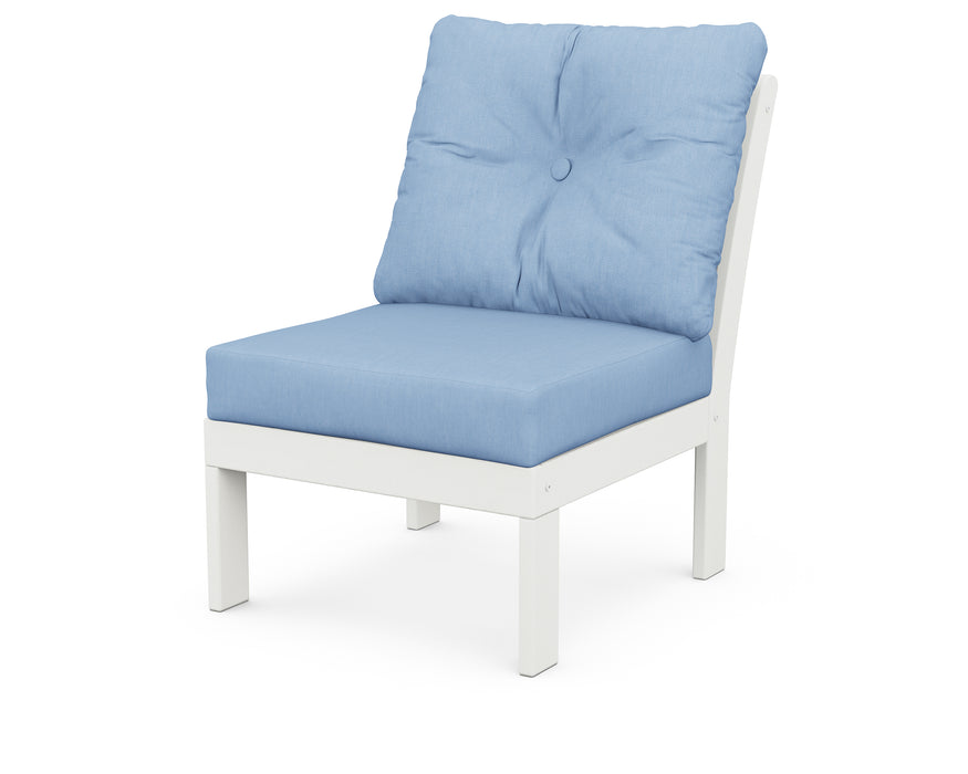 POLYWOOD Vineyard Modular Armless Chair in Vintage White with Air Blue fabric