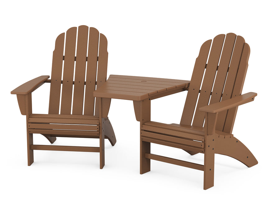 POLYWOOD Vineyard 3-Piece Curveback Adirondack Set with Angled Connecting Table in Teak